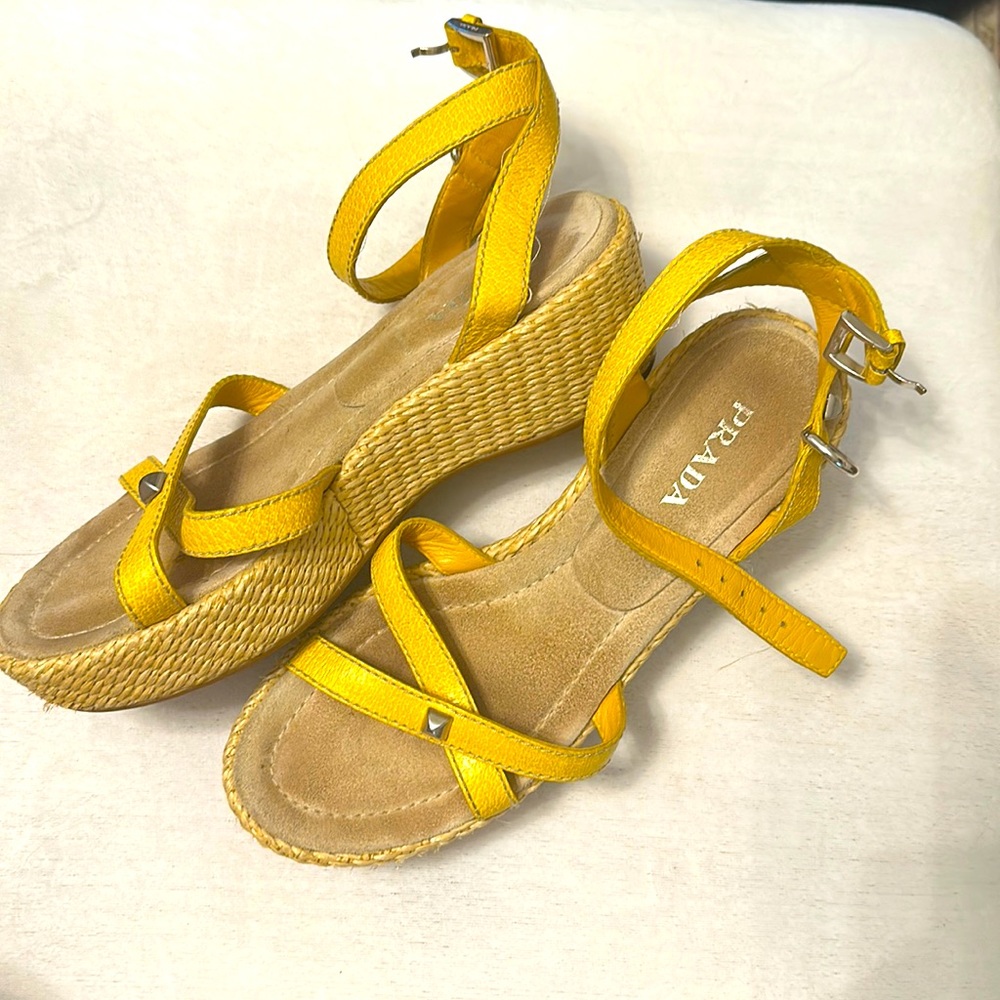Prada Sunshine 🌞 Yellow Silver Studded Sandals 39.5